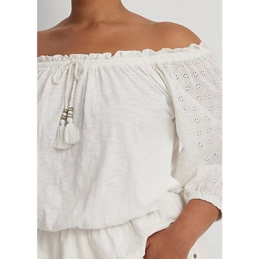 NEW Lauren Ralph Lauren Women's 2X Off-the-Shoulder Eyelet Jersey Top NWT $125 - Picture 4 of 5